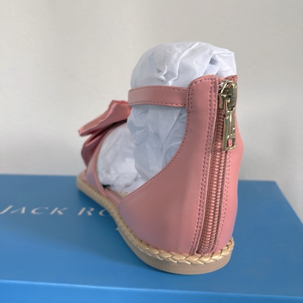 NIB [Jack Rogers] Heidi Satin Bow T-Strap Zip Flat Sandals in Rose Women’s Sz 6 - Picture 7 of 11